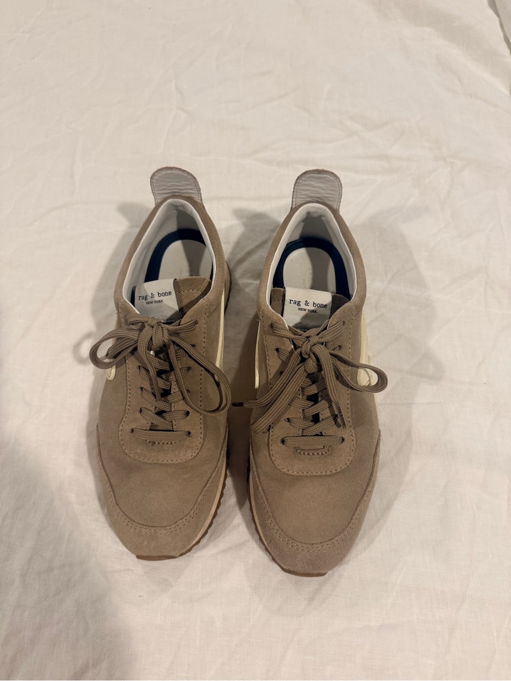 rag & bone Women's Taupe Suede Retro Runner Sneakers with Cream Accent